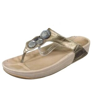 FitFlop Lunetta Women Sandal Size 8 Casual Comfort Jewel Metallic Gold Leather